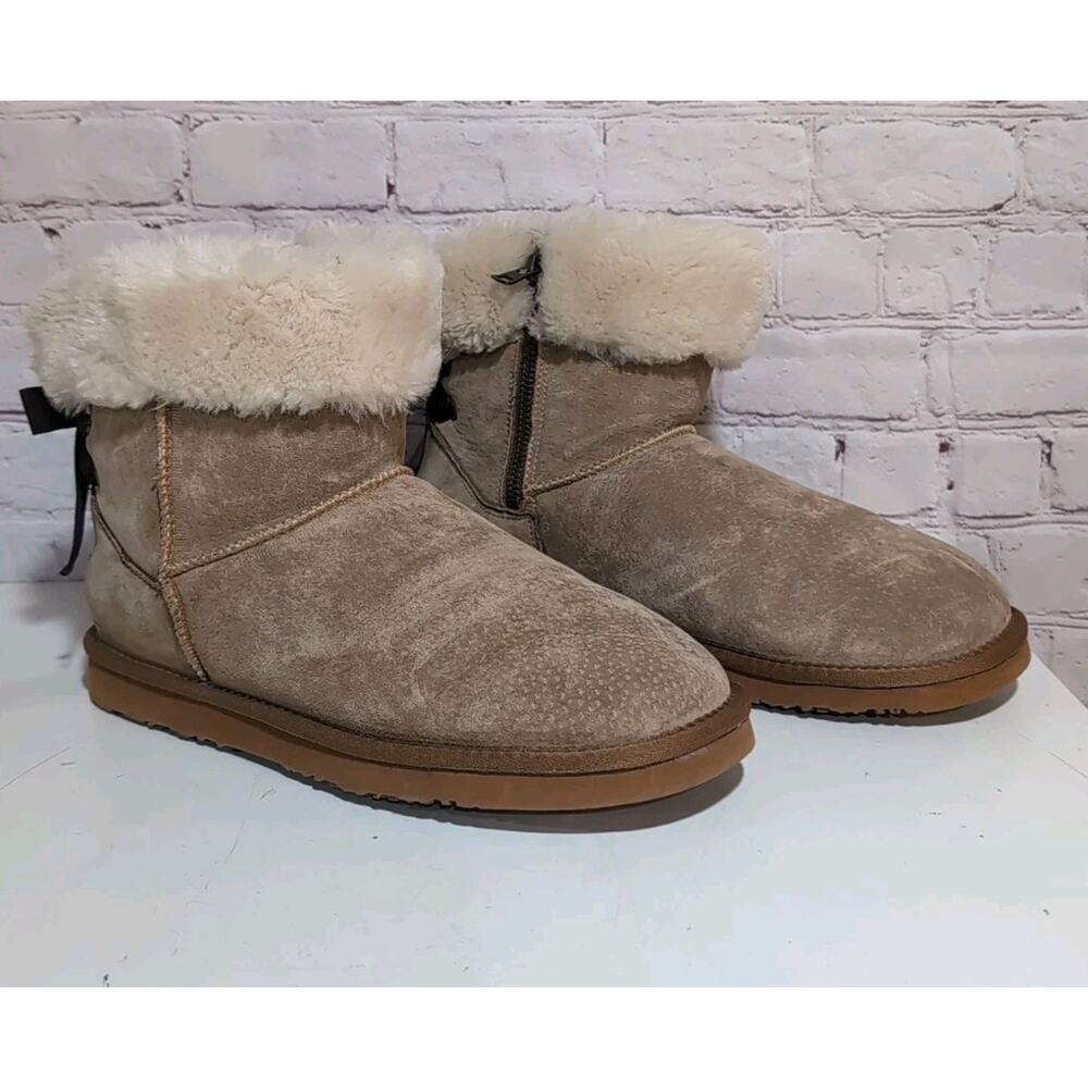 Cozy Shearling-Lined Suede Ankle Boots - Taupe Lamo Gently Used Very Warm